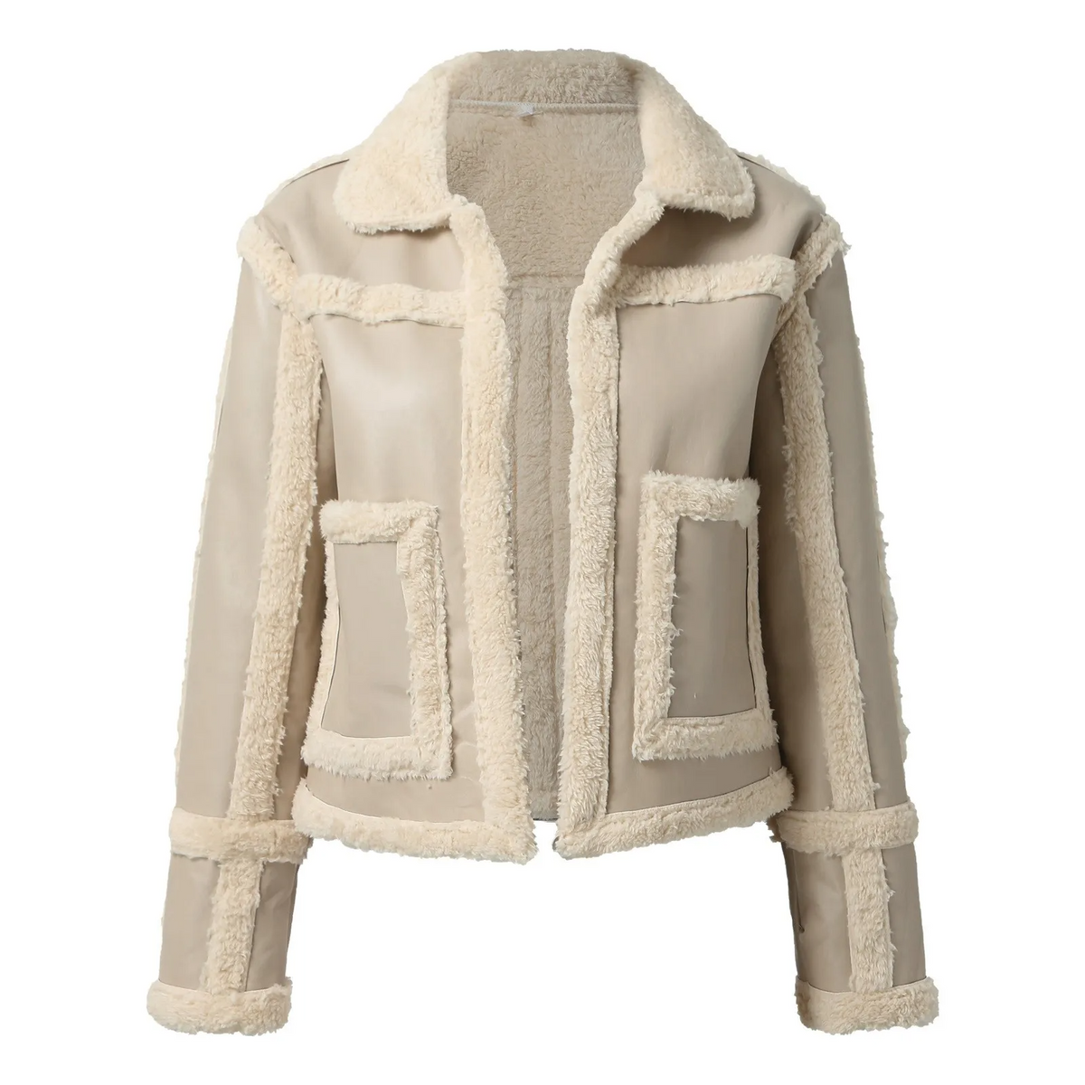 Alba/ Chaqueta de Piel Sintética con Detalles de Borrego