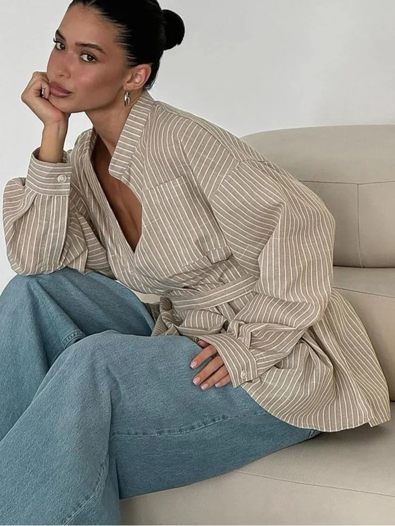 Siena/Camisa Oversized de Rayas Marrones