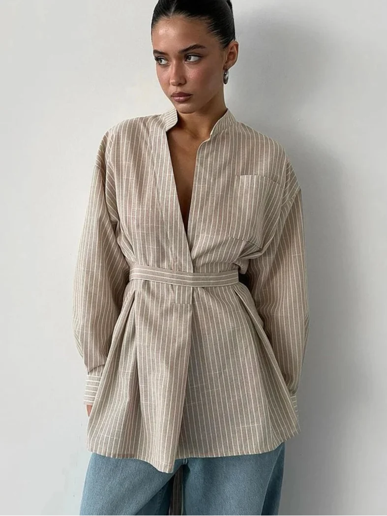 Siena/Camisa Oversized de Rayas Marrones