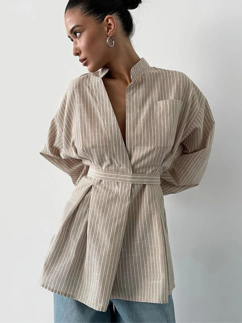 Siena/Camisa Oversized de Rayas Marrones