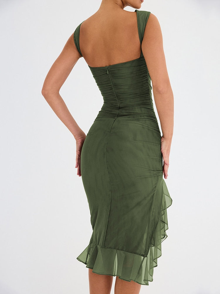Vestidos Midi Elegante con Volantes