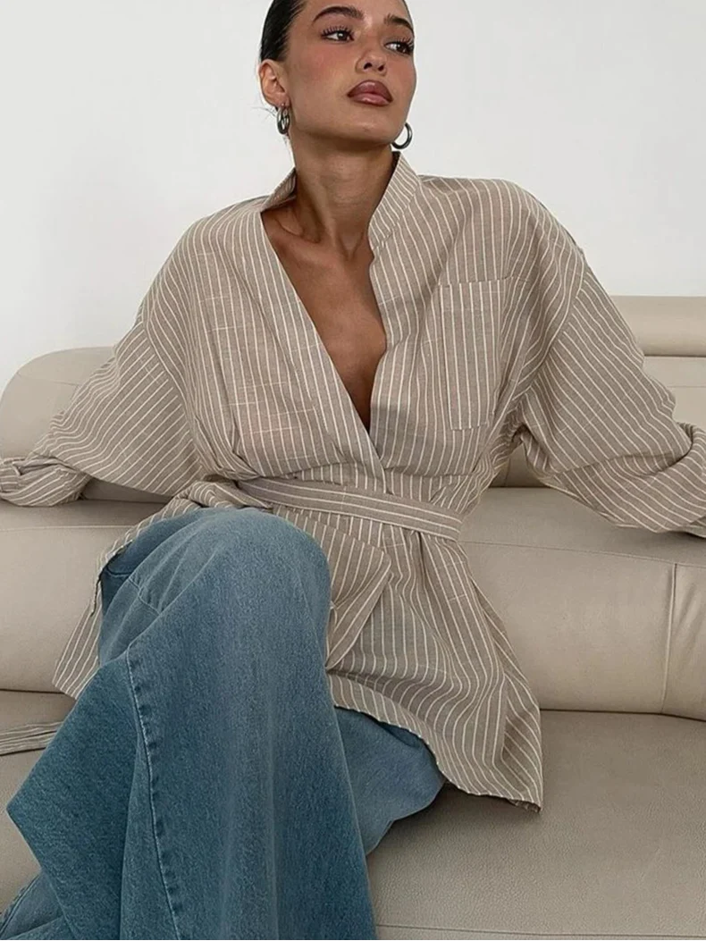 Siena/Camisa Oversized de Rayas Marrones