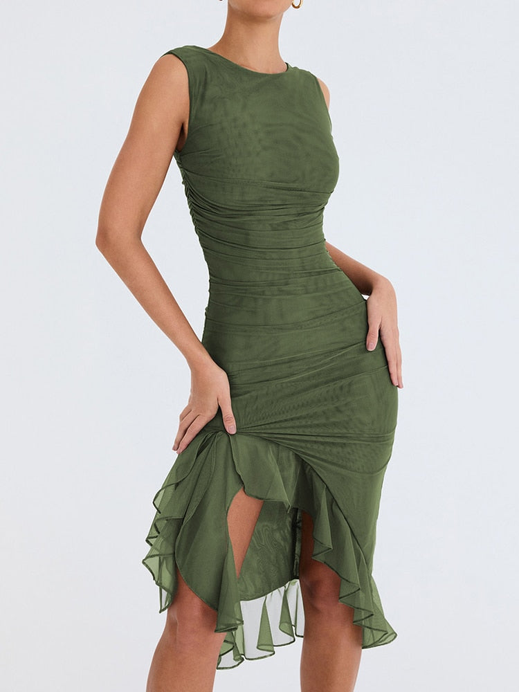 Vestidos Midi Elegante con Volantes