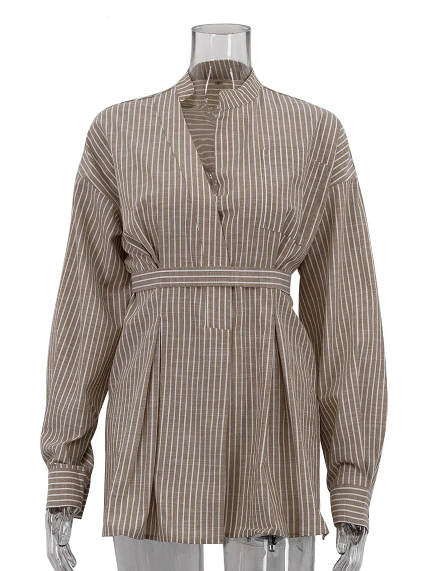 Siena/Camisa Oversized de Rayas Marrones